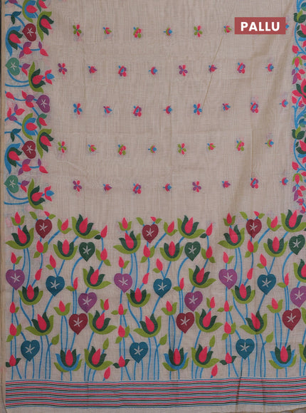 Off White & Candy Pink Jamdani Cotton Saree