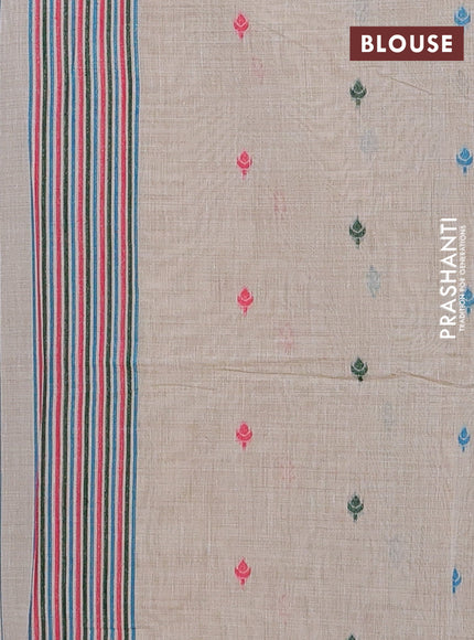 Off White & Candy Pink Jamdani Cotton Saree