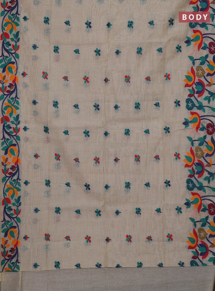 Off White & Green Jamdani Cotton Saree