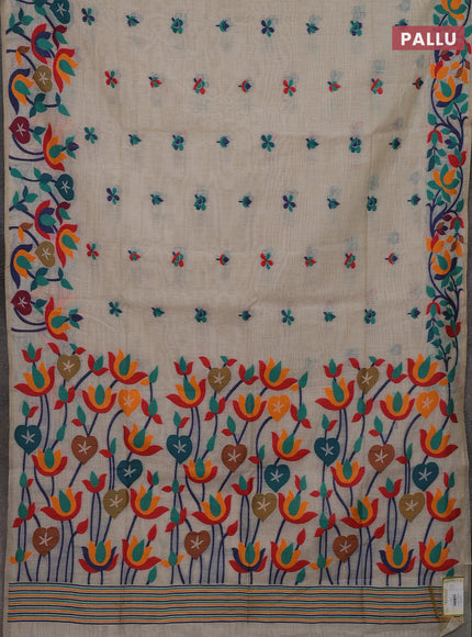 Off White & Green Jamdani Cotton Saree