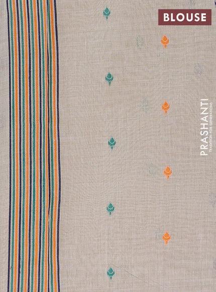 Off White & Green Jamdani Cotton Saree