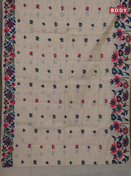 Off White & Navy Blue Jamdani Cotton Saree