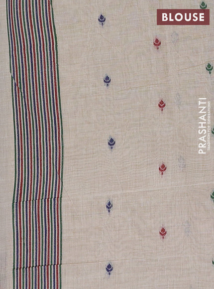 Off White & Navy Blue Jamdani Cotton Saree