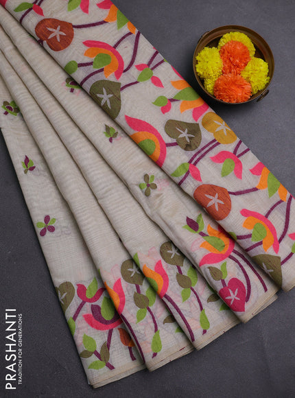 Off White & Green Jamdani Cotton Saree