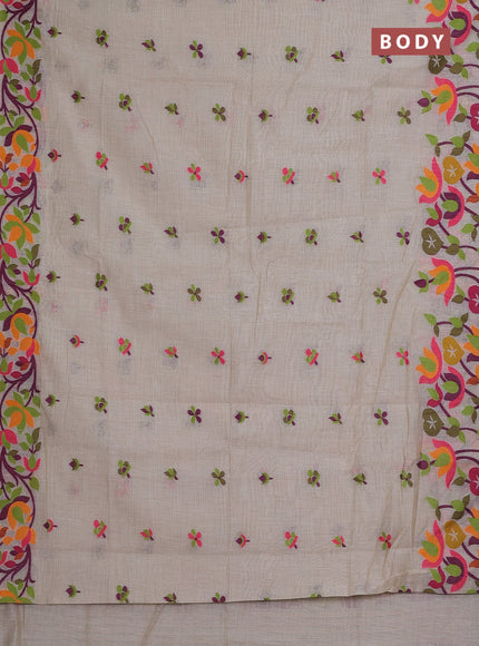 Off White & Green Jamdani Cotton Saree