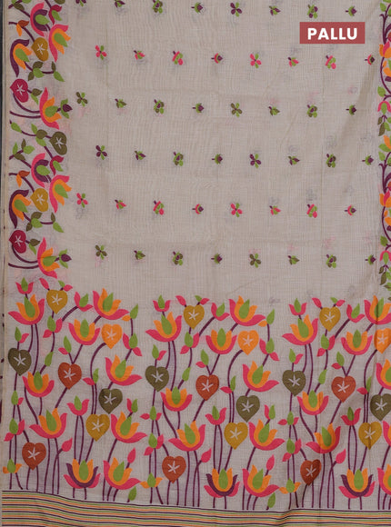 Off White & Green Jamdani Cotton Saree