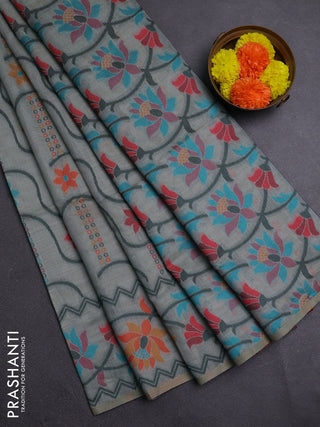 Grey & Green Jamdani Cotton Saree