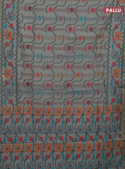 Grey & Green Jamdani Cotton Saree