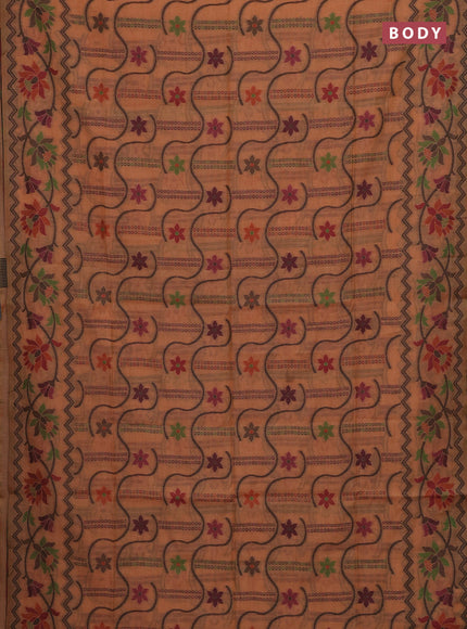 Peach Orange & Black Jamdani Cotton Saree