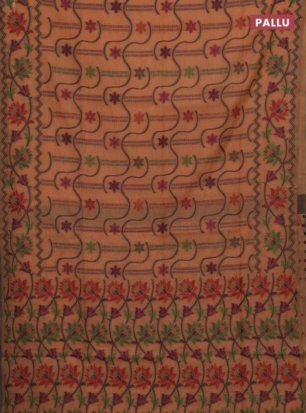 Peach Orange & Black Jamdani Cotton Saree
