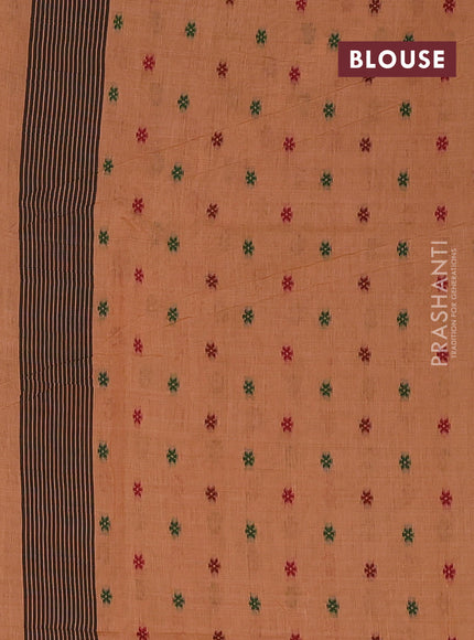Peach Orange & Black Jamdani Cotton Saree