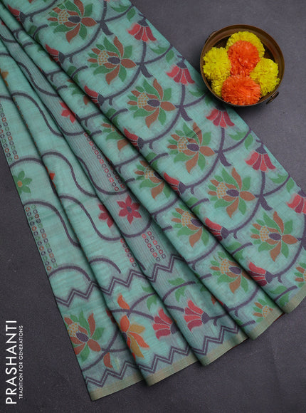 Teal Green & Wine Jamdani Cotton Saree