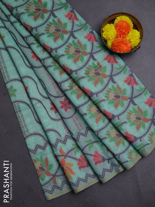 Teal Green & Wine Jamdani Cotton Saree