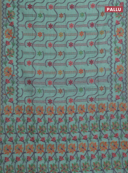 Teal Green & Wine Jamdani Cotton Saree