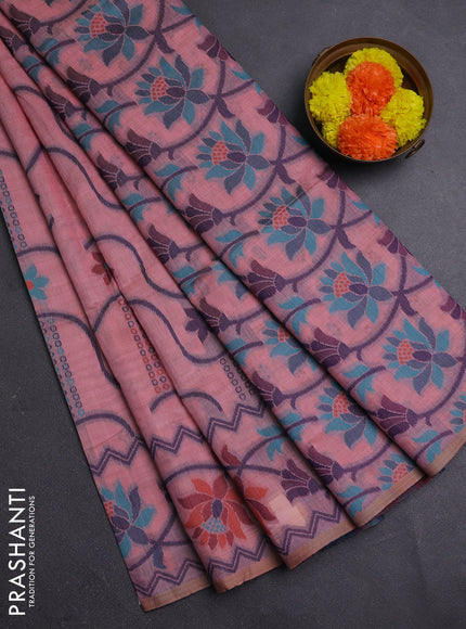 Pink & Navy Blue Jamdani Cotton Saree