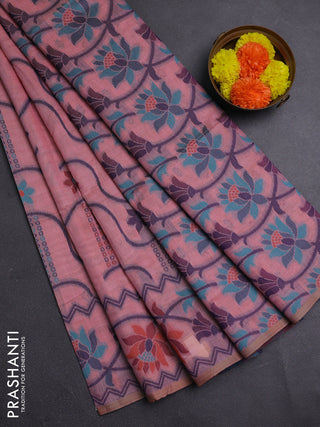 Pink & Navy Blue Jamdani Cotton Saree