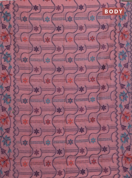 Pink & Navy Blue Jamdani Cotton Saree