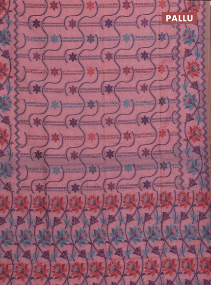Pink & Navy Blue Jamdani Cotton Saree