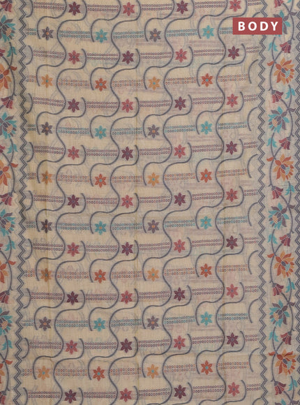 Cream & Navy Blue Jamdani Cotton Saree