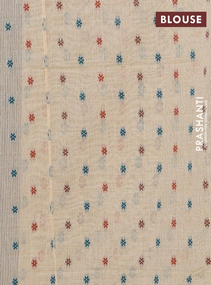 Cream & Navy Blue Jamdani Cotton Saree