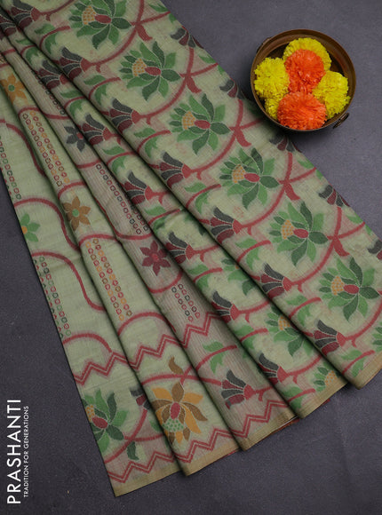 Pista Green & Maroon Jamdani Cotton Saree