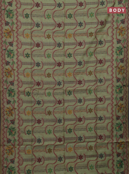 Pista Green & Maroon Jamdani Cotton Saree