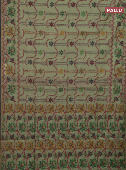 Pista Green & Maroon Jamdani Cotton Saree