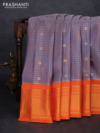 Grey & Orange Pure Gadwal Silk - Checks