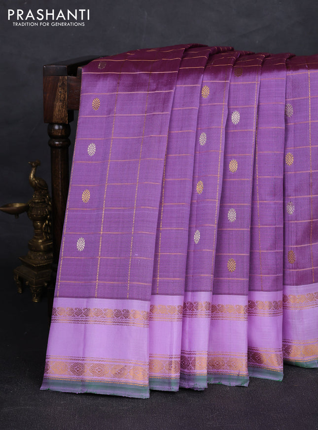 Pastel Purple & Lavender Pure Gadwal Silk - Checks