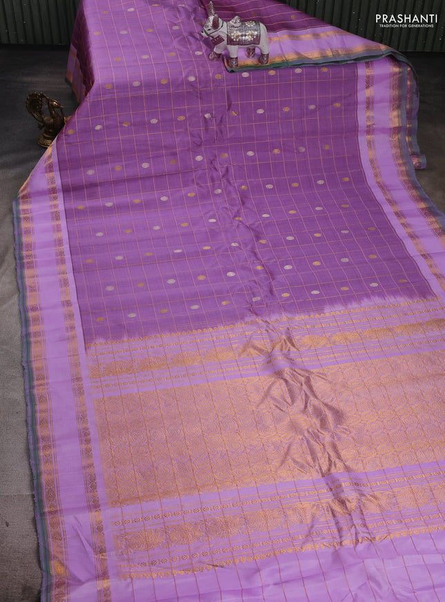 Pastel Purple & Lavender Pure Gadwal Silk - Checks