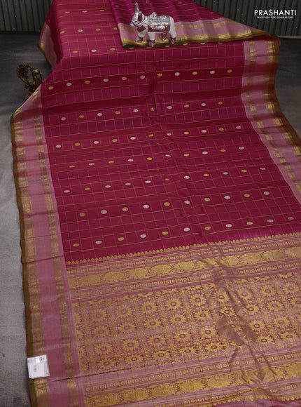 Pink & Peach Pure Gadwal Silk - Checks