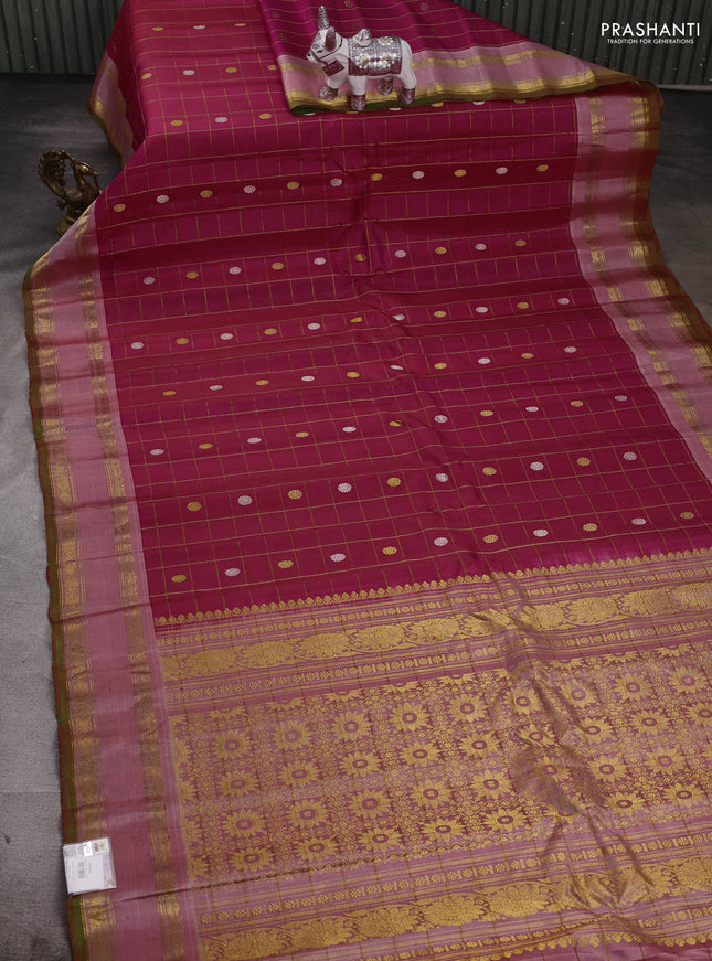 Pink & Peach Pure Gadwal Silk - Checks