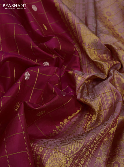 Pink & Peach Pure Gadwal Silk - Checks