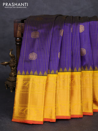Blue & Yellow Pure Gadwal Silk - Checks