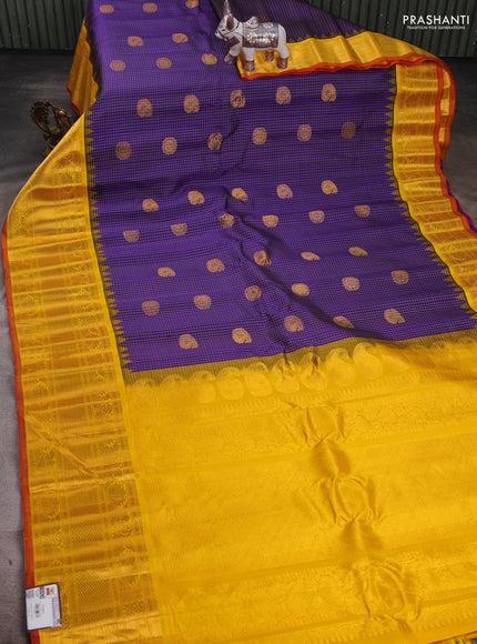 Blue & Yellow Pure Gadwal Silk - Checks