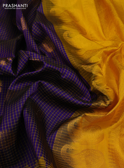 Blue & Yellow Pure Gadwal Silk - Checks