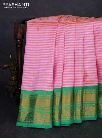 Pink & Green Pure Gadwal Silk - Buttas