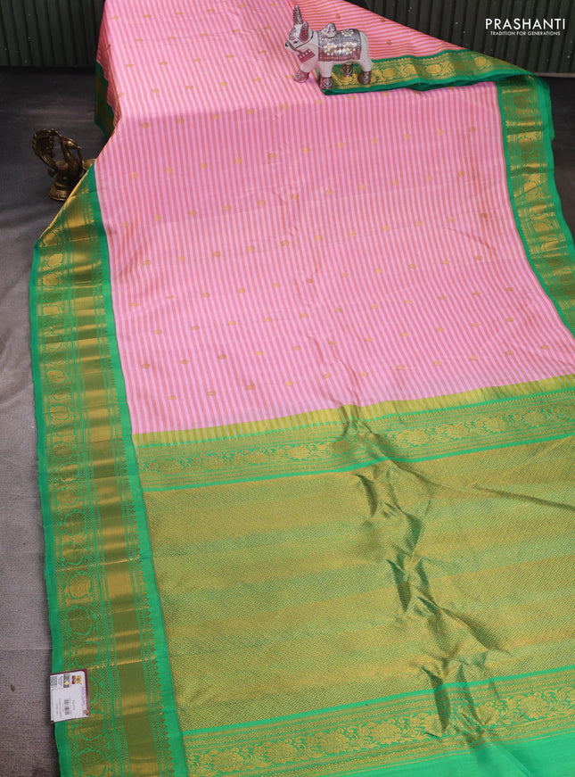 Pink & Green Pure Gadwal Silk - Buttas