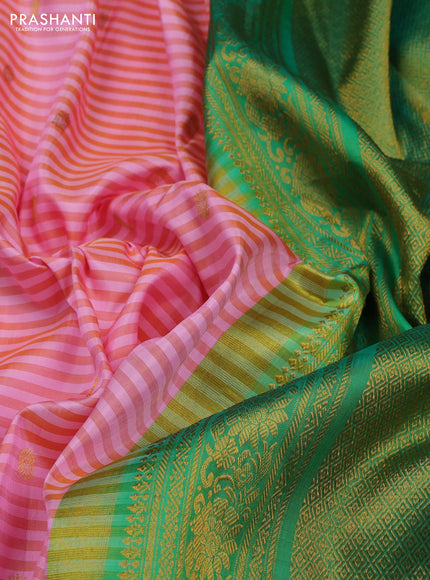 Pink & Green Pure Gadwal Silk - Buttas