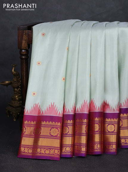 Pista Green & Purple Pure Gadwal Silk - Buttas