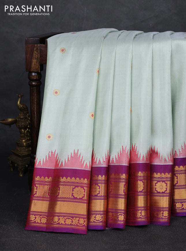 Pista Green & Purple Pure Gadwal Silk - Buttas