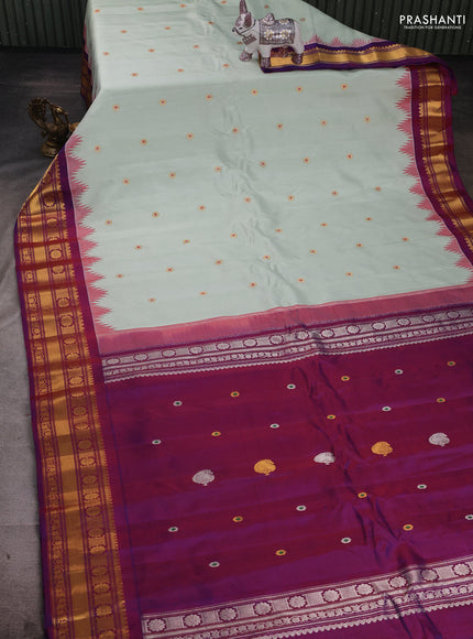 Pista Green & Purple Pure Gadwal Silk - Buttas