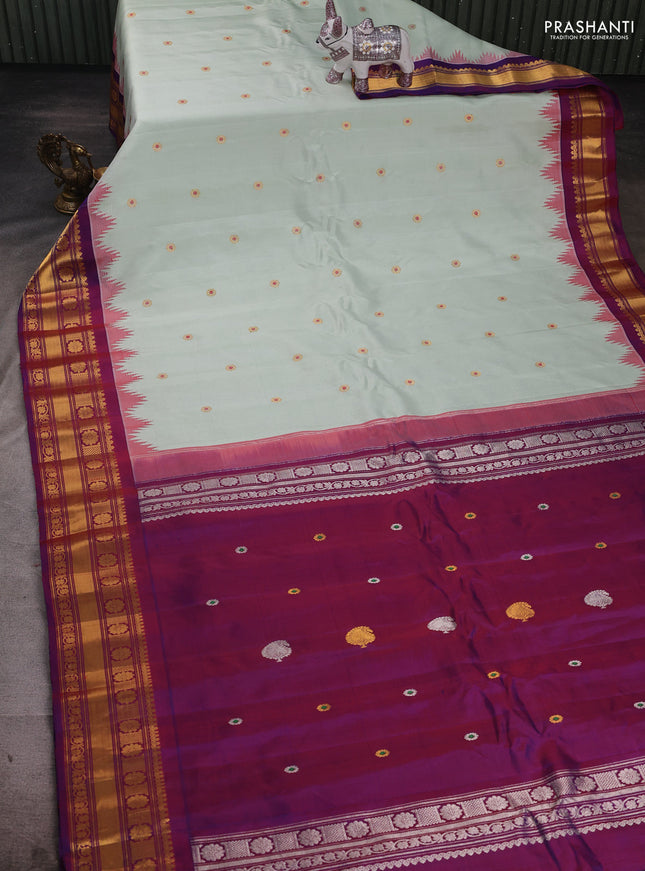 Pista Green & Purple Pure Gadwal Silk - Buttas