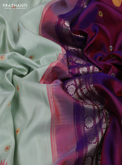 Pista Green & Purple Pure Gadwal Silk - Buttas