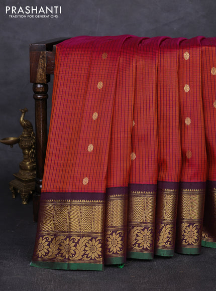 Orange & Wine Pure Gadwal Silk - Checks