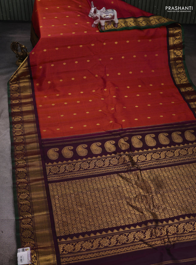 Orange & Wine Pure Gadwal Silk - Checks