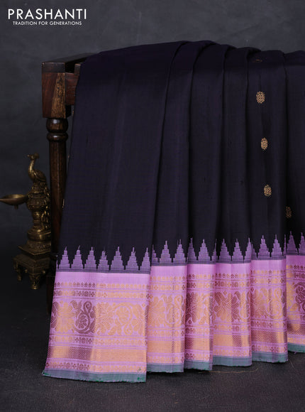 Navy Blue & Lavender Pure Gadwal Silk - Buttas