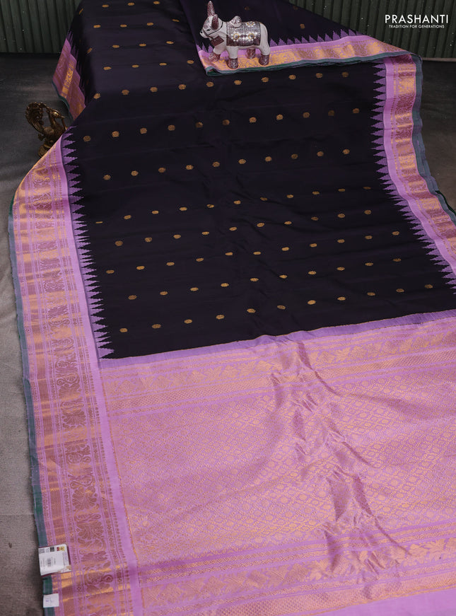 Navy Blue & Lavender Pure Gadwal Silk - Buttas