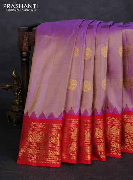 Purple & Red Pure Gadwal Silk - Buttas