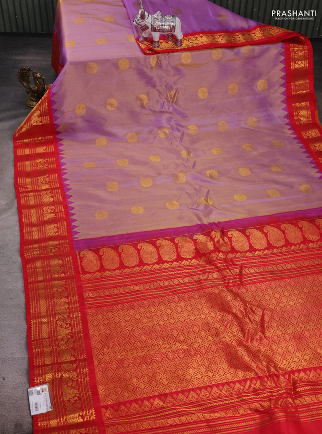 Purple & Red Pure Gadwal Silk - Buttas